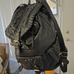 BEAUTIFUL EXTRA LARGE 'UNDER ONE SKY' FAUX LEATHER BLACK BACKPACK WITH SEVERAL POCKETS!