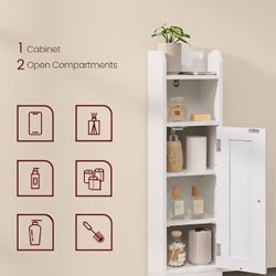 Small Storage Corner Floor Cabinet with Door, 7.9 x 7.1 x 31.5 Inches, Narrow Toilet Paper Storage Holder, Adjustable Shelves, for Bathroom