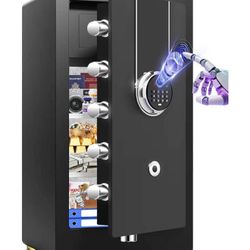 NEW-8.6 Cuft Heavy Duty Biometric Safe Box with Fireproof Waterproof Bag, 31.49'' H Large Document Storage with Bottom Hidden Compartment, Anti-Theft