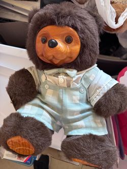 Robert Raikes Wooden Face Bear Plush Doll