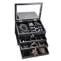 Jewelry Organizer Box in Black with Clear Lid for Ring, Necklace, etc.