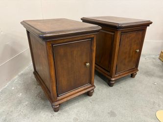 ASHLEY FURNITURE Jamison Collection Rectangular Storage End Tables in Dark Wood Finish