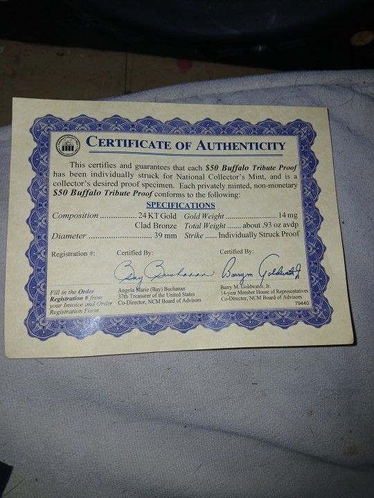 Certificate Of Auencity For My Gold Coin