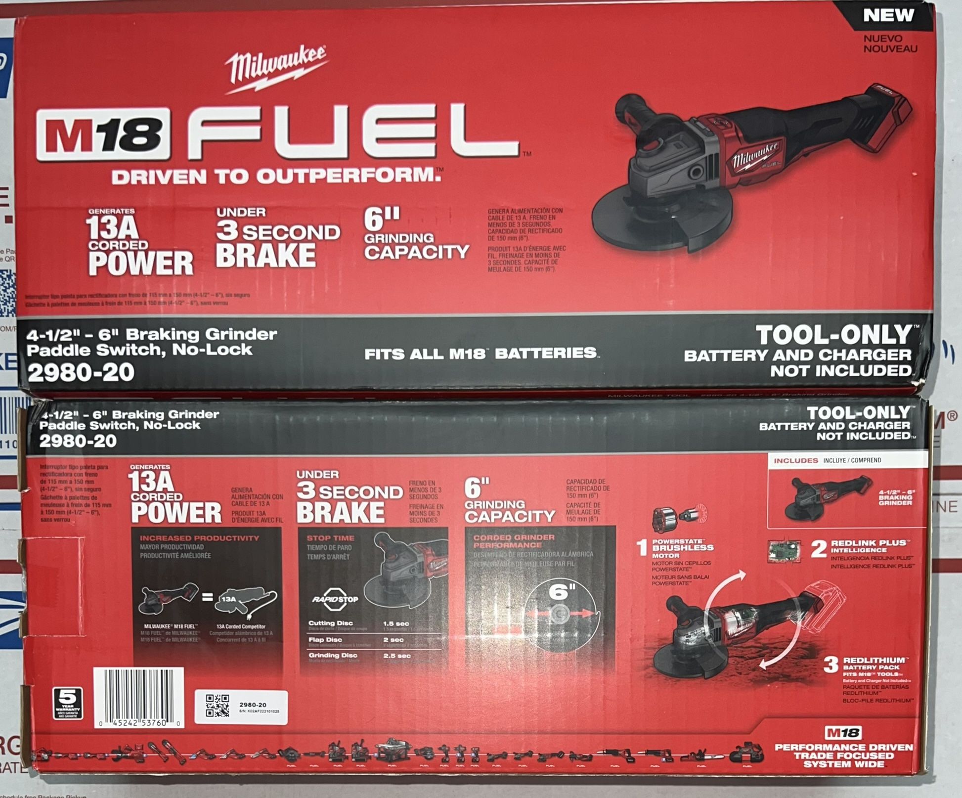 Milwaukee M18 Fuel 6” Braking Grinder. Tool Only. Model #2980-20