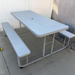 Picnic Table - Plastic & Metal - Grey $50 - Very Sturdy!