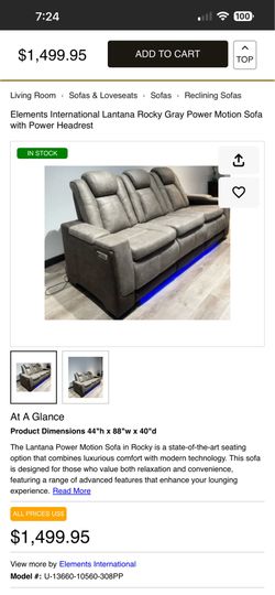 Elements International Lantana Rocky Gray Power Motion Sofa