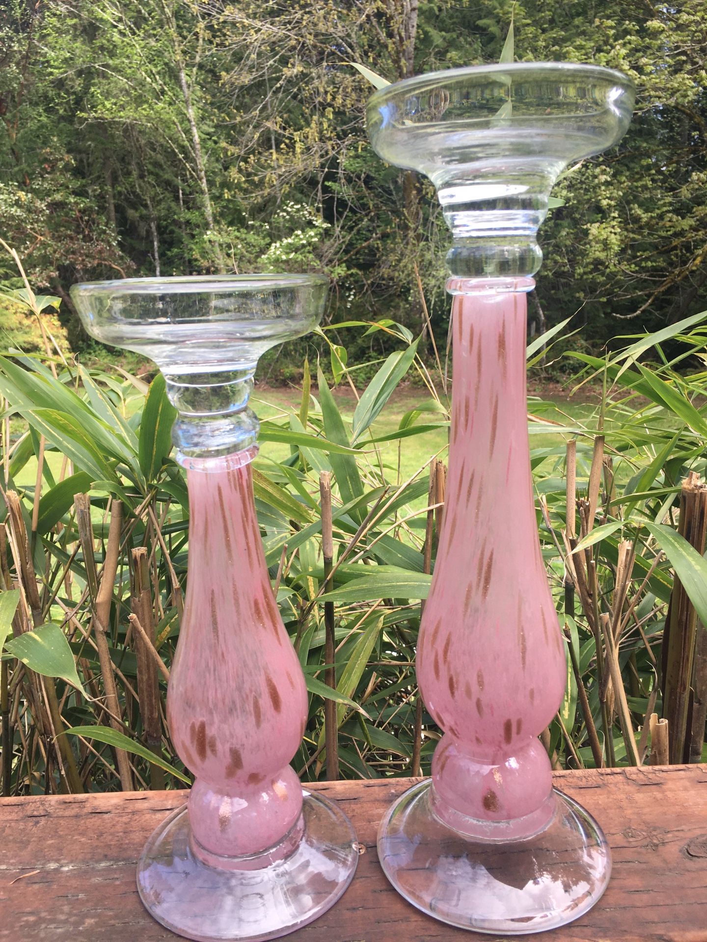 Pier 2 Pink With Gold Glass Pillar Candle Holders 15 & 12 In