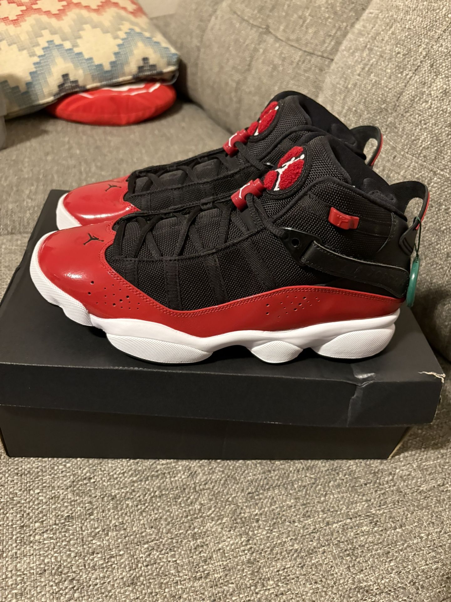 Jordan 6 Rings, Black Gym Red White, Size 10, New
