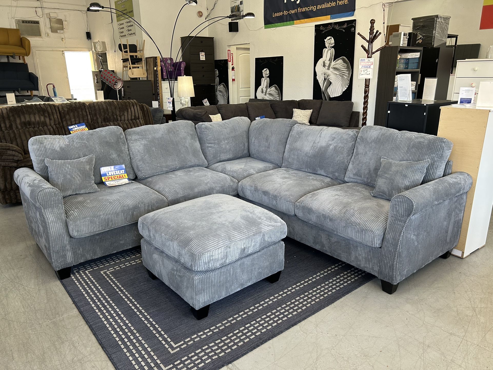 Sofa Sectional With Ottoman 99” X 99” Brand New In Box