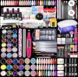 COSCELIA Acrylic Nail Kit Complete Set 3PC Acrylic Powder 6pcs Gel Nail Polish Set 100pcs Acrylic Nail Tips Nail Art Gift for Women