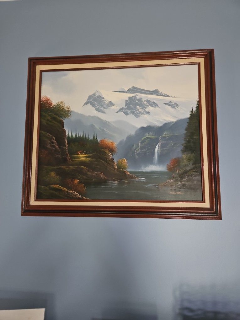 Original Mountain Waterfall Oil Painting (Goldberg)