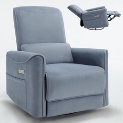 284g  Power Swivel Rocker Recliner Chair for Adults,Glider Recliner Chair with USB and Type-C Ports,Comfortable Upholstered Sofa Chair for Living Room