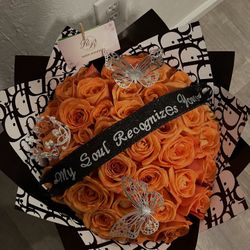 Custom Flower Bouquet W Natural Roses for Gift 
