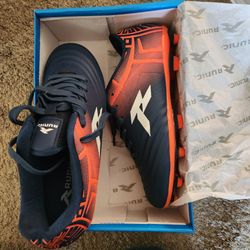 Runic Soccer Cleats, Navy and Orange