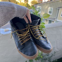 Men's Black Leather High Top Vans
