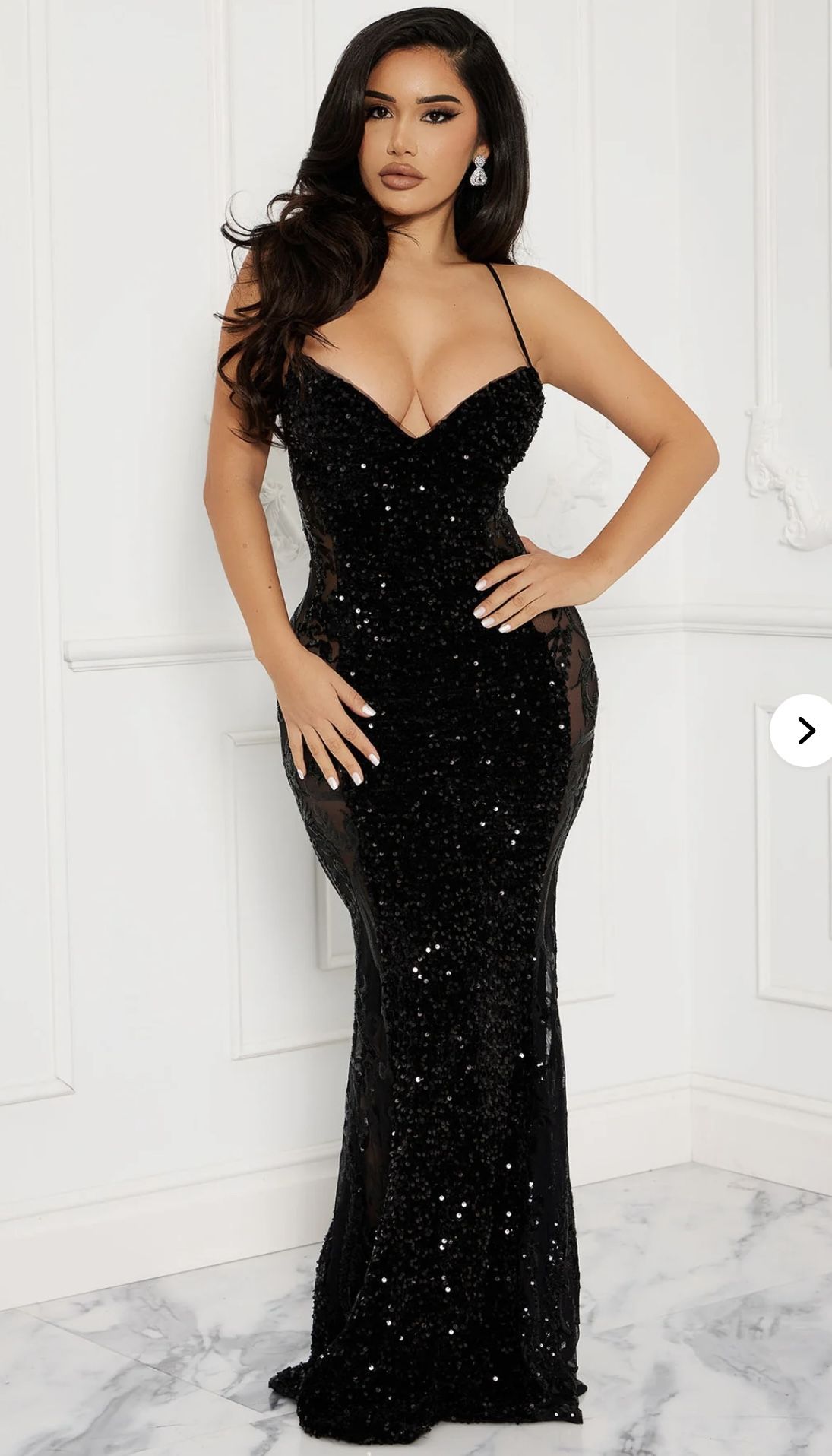 Velvet Sequin Bodycon Maxi Black Dress In Size Medium