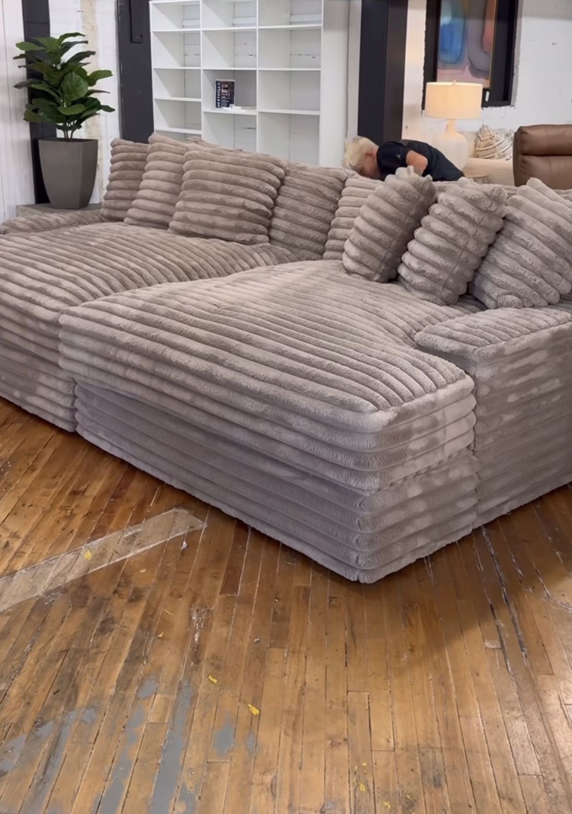 Brand New Fluff Monster Double Chaise Corduroy Sectional Sofa Lounger 