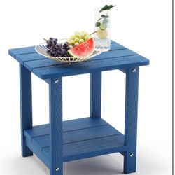LUE BONA Adirondack Outdoor Side Table, 2-Tier Navy Blue HDPS Patio End Table Weather Resistant, Morden Side Table for Patio, Pool, Porch