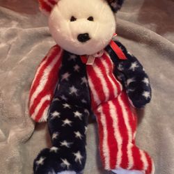 Bear Ty Spangles Beanie Buddy 2009 Patriotic stuffed plush 15" Flag Teddy