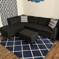 Dark gray sectional With Matching Ottoman