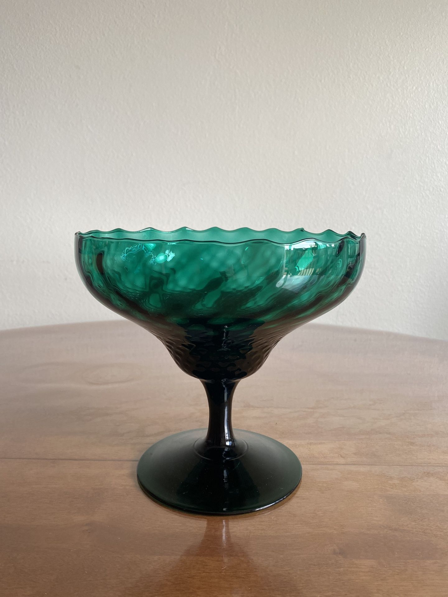 Vintage MCM Empoli Teal/ Emerald Green Pedestal Glass Vase