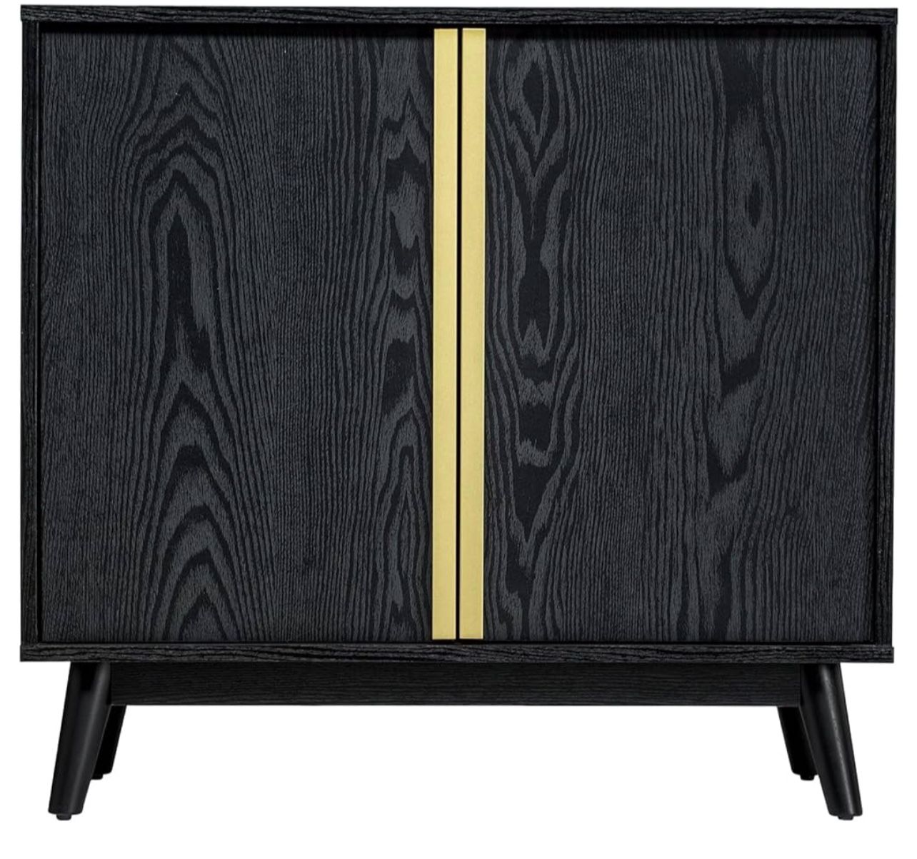 Brand New In The Box - Sango Cortland 2-Door Accent Cabinet, Sleek Black Storage Cabinet with Brass Handles, Adjustable Shelf, Minimalist Mid-Century