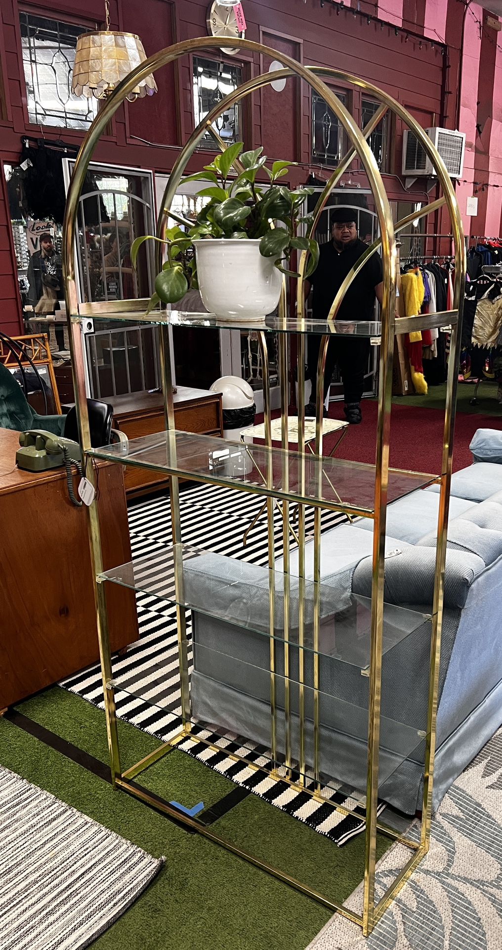 Vintage Gold Shelf Unit With Glass Shelves