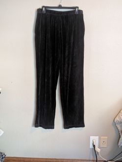 VTG Molto Fino Black Velour Pants Womens XL Elastic Waist Cotton Blend 80s 90s