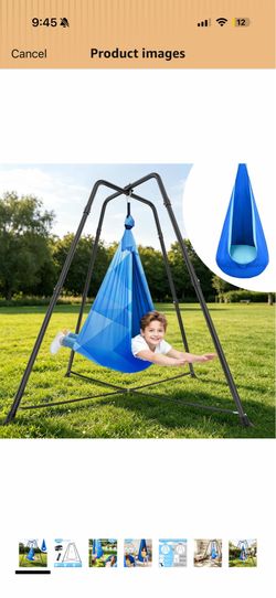 New in box Swing Stand with Sensory Swing and Pod Swing, X-Shaped Swing Frame Heavy-Duty Sensory Swing Set for Indoor & Outdoor, 330 lbs Capacity (Col