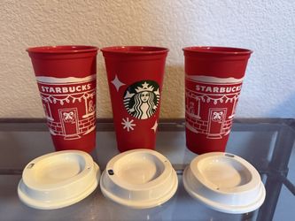 (2) new Starbucks 2025 Red Cup Day Holiday Christmas Reusable Coffee Cup & (1) New 2022 25th Anniversary Holiday reusable cup  ——-Price is firm, price