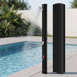 Outdoor 16 Gallon Solar Heated Shower with 360° Rotating Shower Head 2-Section Pool Freestanding Shower with 210D Protective Cover, Hot & Cold Water A