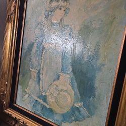M.STORM Original Little Girl Mid Century Impressionist Painting on Canvas