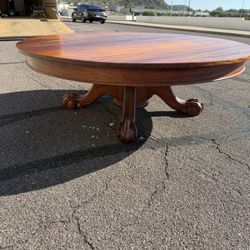 Vintage Solid Wood Round Claw-Foot Coffee Table – 54” Large Top!