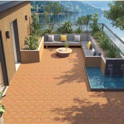 #T 27PCS Acacia Wood Interlocking Deck Tiles, 12.5” × 12.5” × 1”, Wood Color — $40