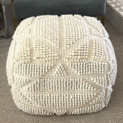 25”w Large Square Woven Textured Pouf Ottoman 