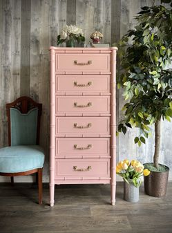 🌺 Newly Refinished Quality Henry Link Bali Hai Faux Bamboo Tall Dresser/ Details Below/ I Can Deliver