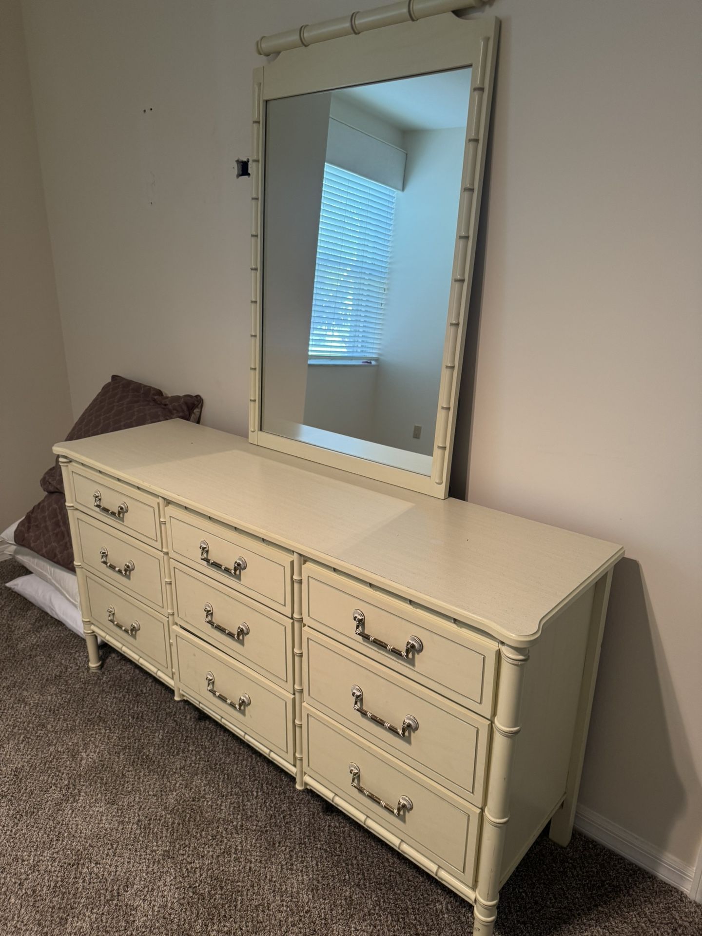 Palm Beach Regency Faux Bamboo Dresser with Mirror & Night Stand - Excellent Condition- Retail $1599