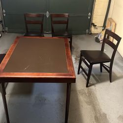 Dining Table with Four Chairs Folding Wood Leather