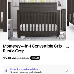 Crib Rustic Grey  Cuna Para Bebé Monterey 4-in-1 Convertible