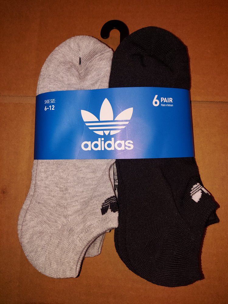 Adidas Men's Athletic Socks -No Show - Light Heather Grey/Black Black/ (6 Pair)