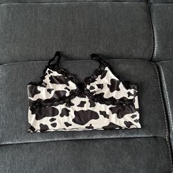 Women's Pj Lace Cow Print Top