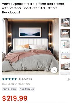 White Velvet Upholstered Bed Frame (Full Size)