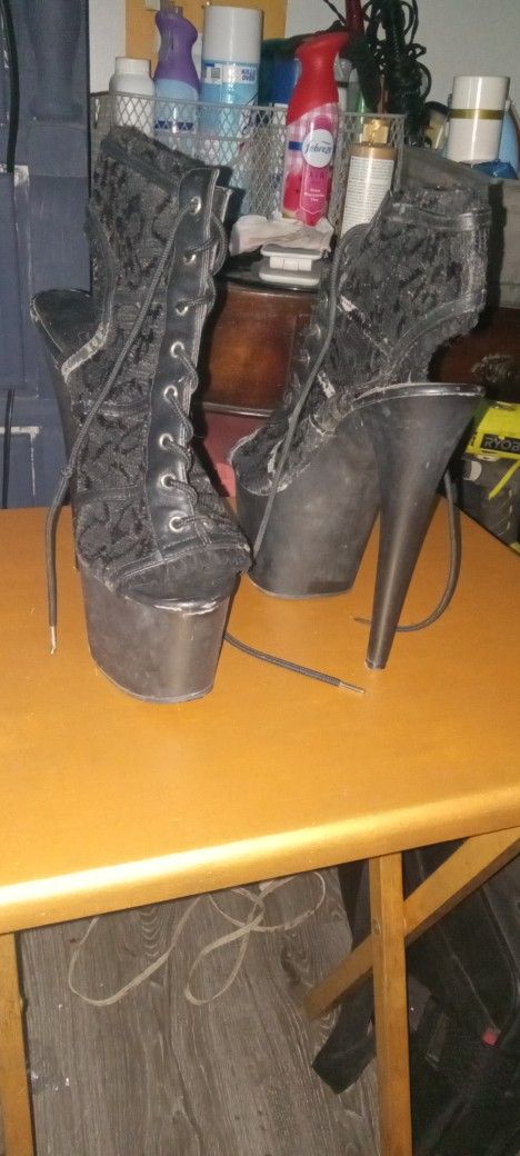 Black High Platform Stilletto With Lace Top Of Shoe Lace Up Front NEVER Worn Sz.8