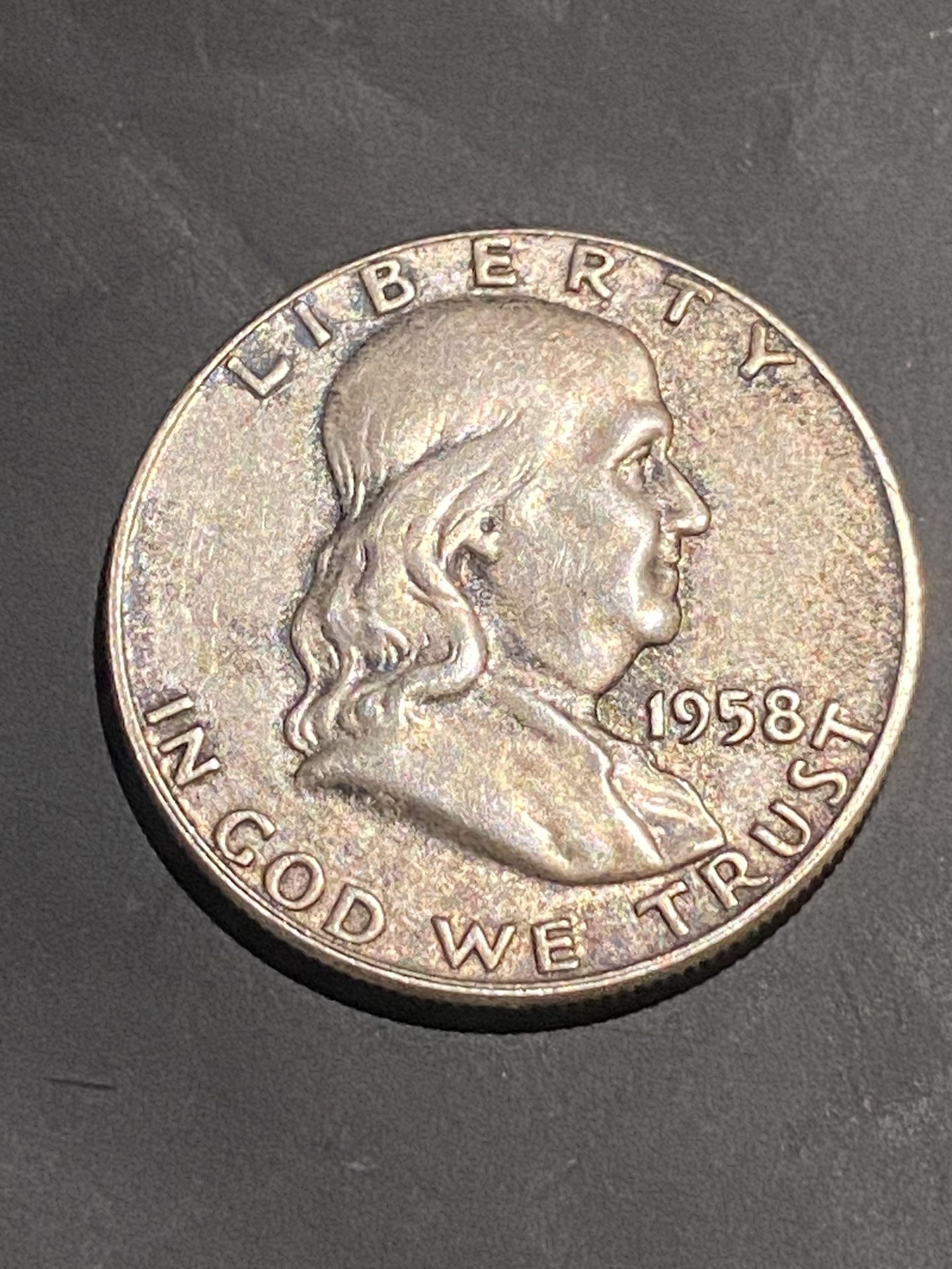 1958 /D 1/2 Dollar Benjamin Franklin With Natural Toning On Front And Back