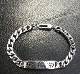 GUCCI Elf Skull Couple Cuban Chain Sterling Silver Bracelet Unisex Couple