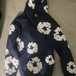 Navy Blue Demin Tears Hoodie Size Small (Was Originally A Medium But Had Shrunk)