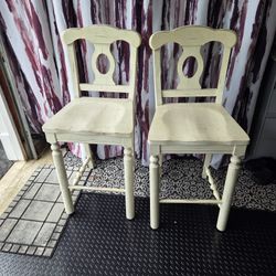2 distressed wood bar stool chairs