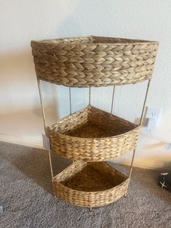 3-Tier Woven Basket Storage Stand – Like New