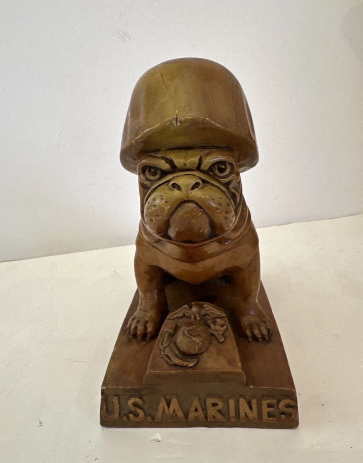 USMC BullDog Statue/Sculpture Wood  7” X 5”  Unmarked
