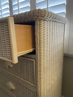 White Wicker Nightstand with Drawers